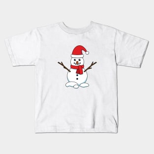 Snowman with Red Bonnet and Scarf Kids T-Shirt